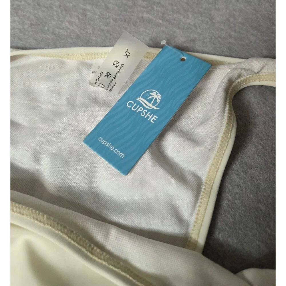 CUPSHE Cream 3 Pc Swim Set Women's Size XL Triangle Bikini Tie Side Cover Up NWT